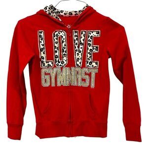 Justice Red Leopard SPARKLE Zip Up Jacket Youth Girls Size 8 Gymnastics Cheer